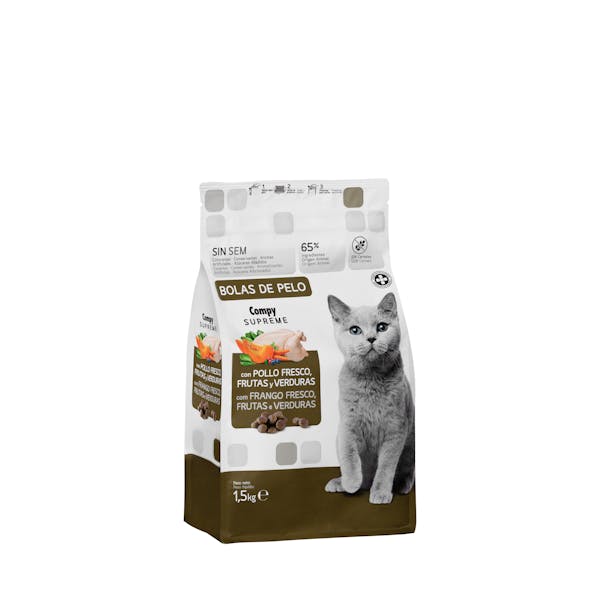 Comida gato bolas de pelo Supreme Compy con pollo, frutas y verduras